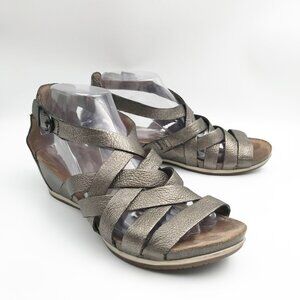 Dansko Metallic Pewter Strappy Wedge Sandals